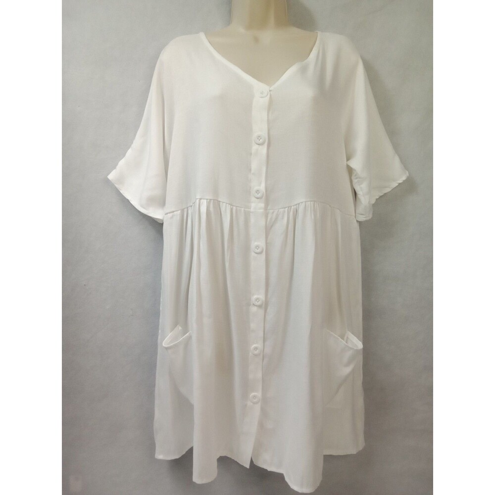 Loveu.Dear Medium White Shirt Dress Coverup Button Pocket‎ Oversized